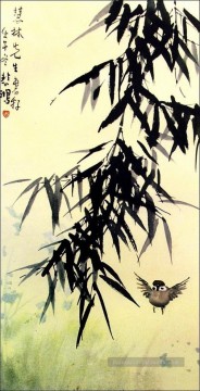 Bambou Xu Beihong et un oiseau chinois traditionnel Peinture à l'huile
